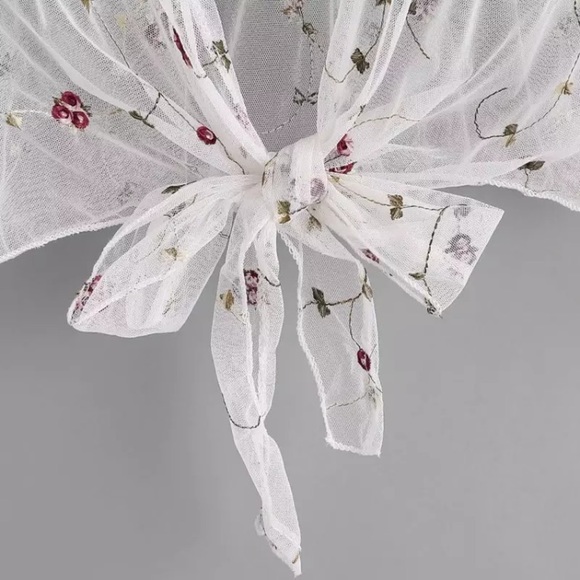 🔹Last 1🔹 Sheer Tie Top w/ Embroidered Flowers - Picture 3 of 4